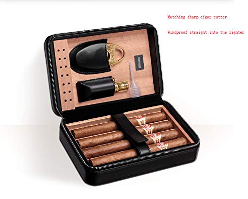 Caja de cigarros de viaje portátil de cuero caja de cigarros de madera de cedro español portátil Humidor, cortador de cigarros encendedor 4 cigarros