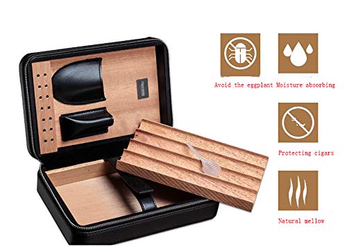 Caja de cigarros de viaje portátil de cuero caja de cigarros de madera de cedro español portátil Humidor, cortador de cigarros encendedor 4 cigarros