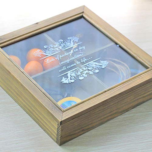 Caja de colección de Joyas con impresión de Vidrio de Cuatro celosías Caja de Almacenamiento abatible Antigua de Madera Maciza (Color Madera) Jasnyfall