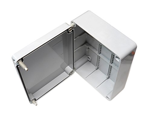 Caja de conexiones con tapa abisagrada (240 x 190 x 90 mm), de plástico PVC resistente al agua (grado de protección IP56), adaptable para la conexión de cables eléctricos para iluminación de exteriores