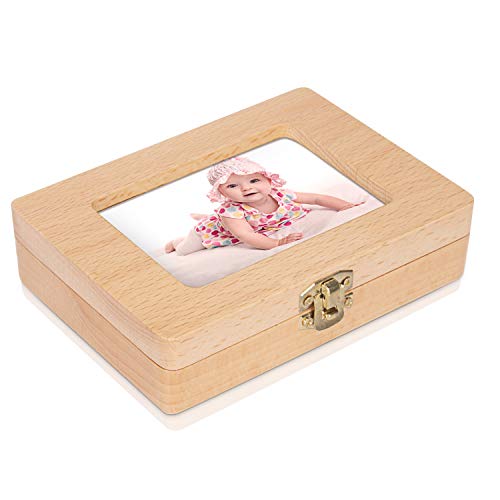 Caja de dientes para bebés – Uiter caja de madera rectangular para dientes hecha a mano, resistente y segura para niñas y niños (Bolsa de almacenamientos y otros accesorios totalmente gratis)