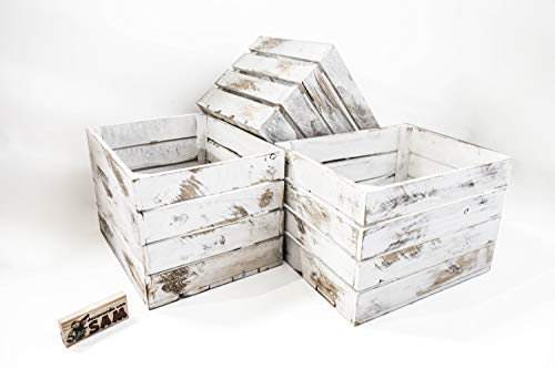 Caja de Madera Blanca Vintage Sam, Pino, 1 Unidad, Caja Almacenamiento, Caja Grande, Blanco Vintage, 50x40x30CM. Incluye Imán Personalizable de Regalo