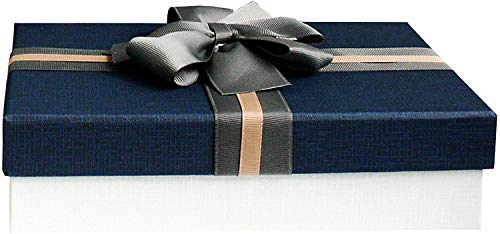 Caja de regalo de lujo con tapa azul y lazo decorativo con papel triturado