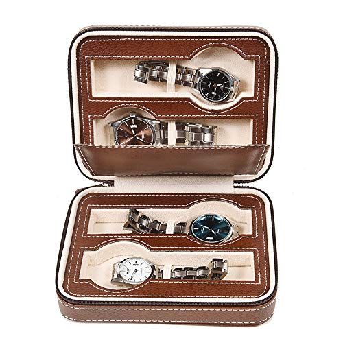 Caja de reloj Caja De Reloj De Pantalla De Malla 4 Vitrina Caja De Almacenamiento Reloj Cremallera Joyería De Los Hombres De Las Mujeres Negras para coleccionistas ( Color : Brown , Size : 18x14x6cm )