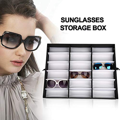 Caja organizadora de almacenamiento de gafas de 18 rejillas con forro suave y de calidad, vitrina de gafas para mostrar y proteger gafas, soporte para gafas con buena cubierta a prueba de polvo