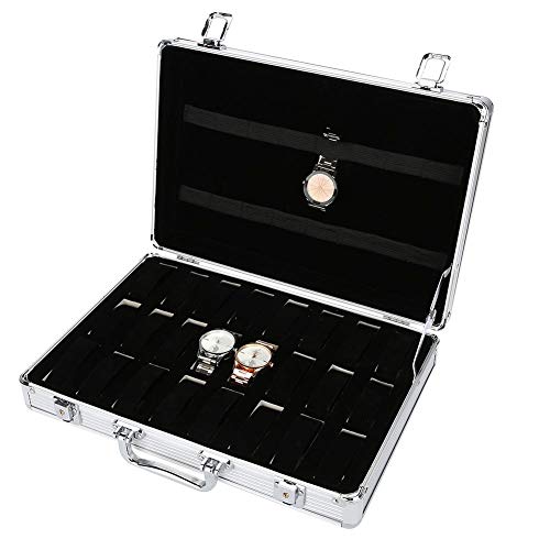 Caja para relojes, caja para relojes, 24 rejillas de aleación de aluminio, caja para reloj, caja para relojes, caja para guardar relojes