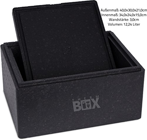 Caja profesional M 40,0 x 30,0 x 21,0 cm, pared: 3,0 cm, V = 12,24 litros, reutilizable, caja térmica para mantener el calor, caja para pizza – fuerte y resistente