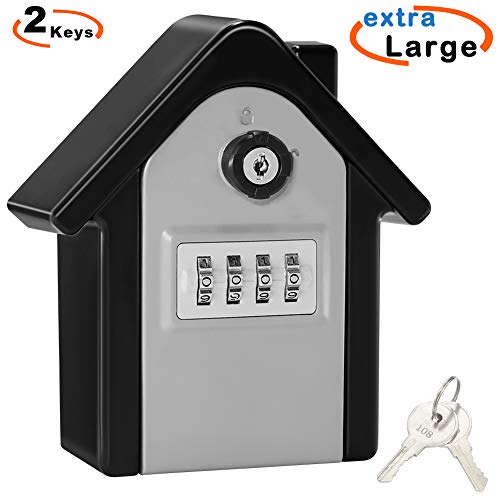 Caja Seguridad Llaves Grande Caja Llaves Combinacion Key Safe Box with 4 Dígitos Código, Almacenamiento Seguro para Llaves Caja Guarda Llaves Pared para Exterior, Casa, Garaje, Escuela, Negro