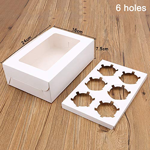 Cajas de embalaje para cupcakes, 2 a 6 agujeros, papel kraft 10 unidades por paquete., Blanco, 6 Holes