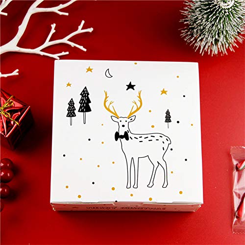 Cajas de regalo, Set de 12 piezas Cajas de regalo decorativas de cartón para vacaciones Cajas de dulces navideñas Patrón de Navidad y alces para pastel de pastel/galletas para Navidad, cumpleaños