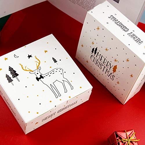 Cajas de regalo, Set de 12 piezas Cajas de regalo decorativas de cartón para vacaciones Cajas de dulces navideñas Patrón de Navidad y alces para pastel de pastel/galletas para Navidad, cumpleaños