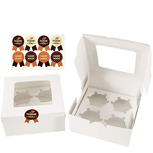 Cajas para Cupcakes, Diealles Muffin Cupcake Boxes for 4 cupcake, Paquete de 8, Blanco