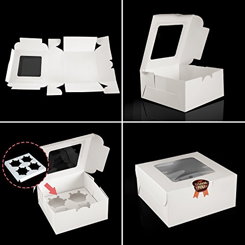 Cajas para Cupcakes, Diealles Muffin Cupcake Boxes for 4 cupcake, Paquete de 8, Blanco