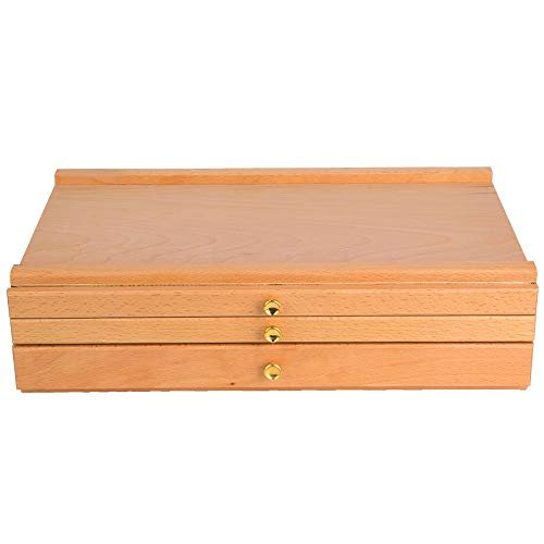 Cajón de 3 capas Herramienta de dibujo Caja de pigmentos Madera de haya para pasteles Herramientas para artistas Bolígrafos Lápices Pinceles Pinceles de maquillaje