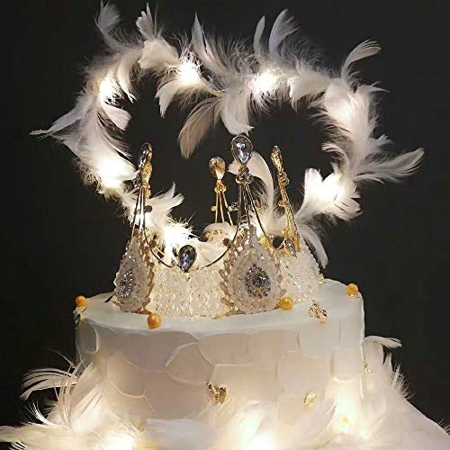 Cake Toppers, Decoración la Torta Plumas, con Corona, Luz LDE, Happy Birthday Cake Topper, para Boda Fiesta Cumpleaños