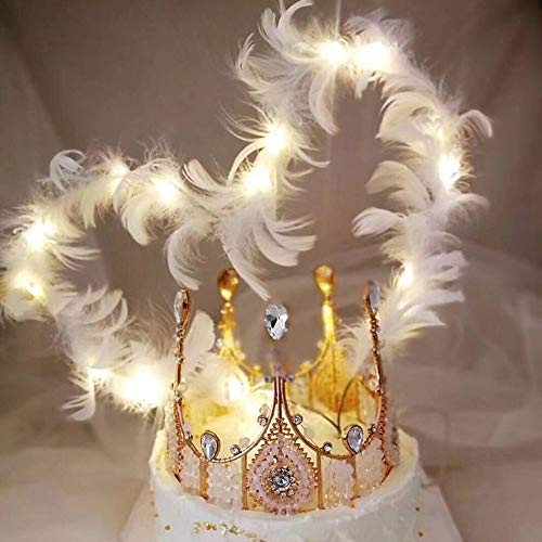 Cake Toppers, Decoración la Torta Plumas, con Corona, Luz LDE, Happy Birthday Cake Topper, para Boda Fiesta Cumpleaños