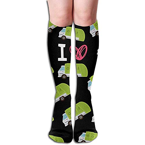 Calcetines de fútbol unisex de media altura, tubo atlético, calcetín con texto en inglés "I Heart Love", para basura, camiones de basura, color negro