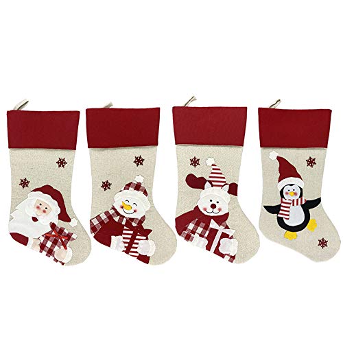 Calcetines de Navidad, 4 unidades de adornos de Navidad clásicos personalizados calcetín de Papá Noel y muñeco de nieve, decoración para colgar en el árbol de Navidad y accesorio de fiesta