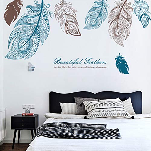 Calcomanía de pared para sala de estar/dormitorio decoración del hogar/vinilo autoadhesivo desmontable/pegatina de pared de planta verde de gran tamaño (símbolo de pluma-85x185 cm)