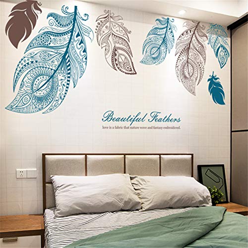 Calcomanía de pared para sala de estar/dormitorio decoración del hogar/vinilo autoadhesivo desmontable/pegatina de pared de planta verde de gran tamaño (símbolo de pluma-85x185 cm)