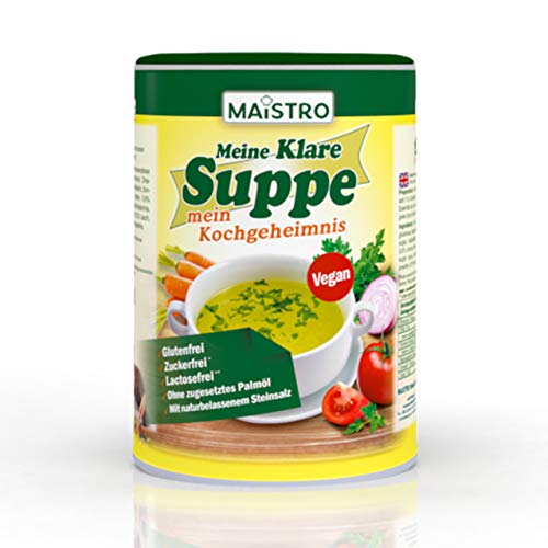 Caldo y condimentos vegetales veganos, sin desencadenantes de alergia, sin PALMÖL, simple, rápida y delicadamente preparada. Sopa de verduras de 220g/11. MAISTRO MKS-220g