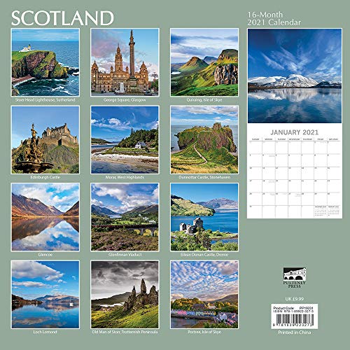 Calendario de pared mensual 2021 de The Gifted Stationery – Escocia. 30,4 x 30,4 cm, calendario de 16 meses de calidad premium para el hogar y la oficina con espacio para cumpleaños y notas