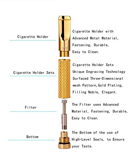 CaLeQi: boquilla filtrante para el humo del tabaco 24 K dorada y plateada, reutilizable, para filtrar el alquitrán, con recipiente para la ceniza (con una caja de regalo de marca)