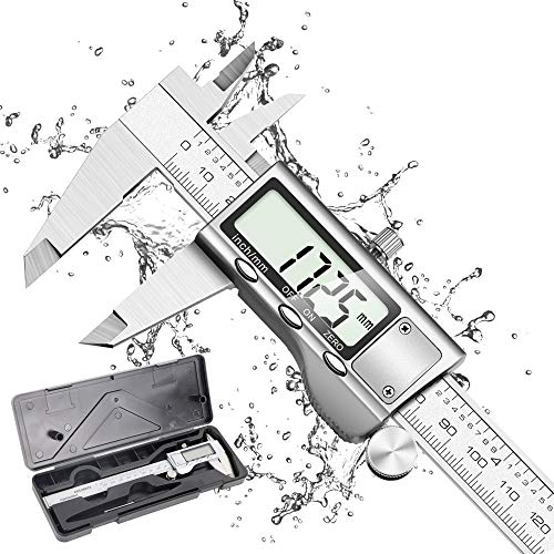 Calibre Digital, Qfun Pie de Rey 150mm/6Pulgadas Calibrador Profesional de Acero Inoxidable Impermeable con Gran Pantalla LCD, Precisión 0.01mm Medición de Diámetro Interior, Exterior, Profundidad