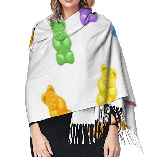 Cálido Bufandas de Invierno Caramelos de ositos de goma de colores vibrantes Deliciosos bocadillos de gelatina azucarada Sabor dulce masticable Pashmina Chales mujer Bufandas