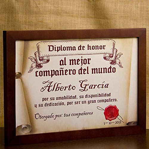 Calledelregalo Diplomas pergamino Personalizados para Todos los destinatarios (Al Mejor compañero) con Marco