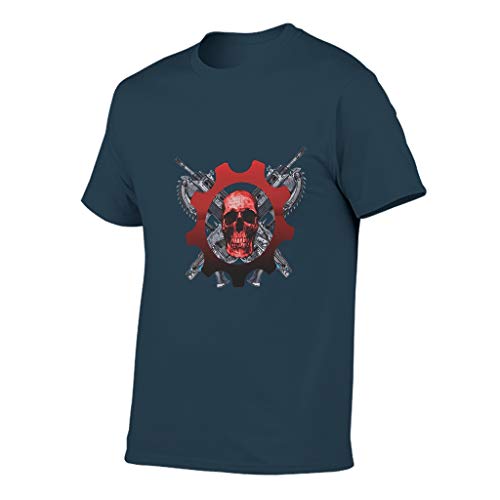 Camiseta de algodón para hombre, diseño de calavera con texto en inglés azul marino L