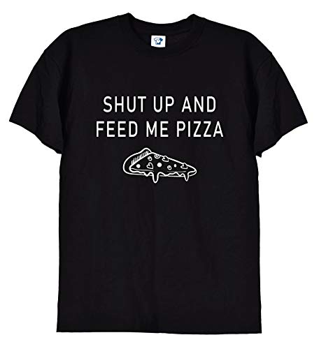 Camiseta Unisex con Texto en inglés Shut Up and Feed Me, Color Blanco o Negro 264 Negro Negro (L