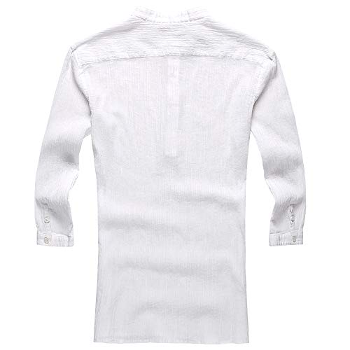 Camisetas Hombre Verano de Lino Liso Algodón Talla Grande Botón de Manga Corta Camiseta con Cuello En V Blusa Suelta Camiseta Informal Tops para Hombres