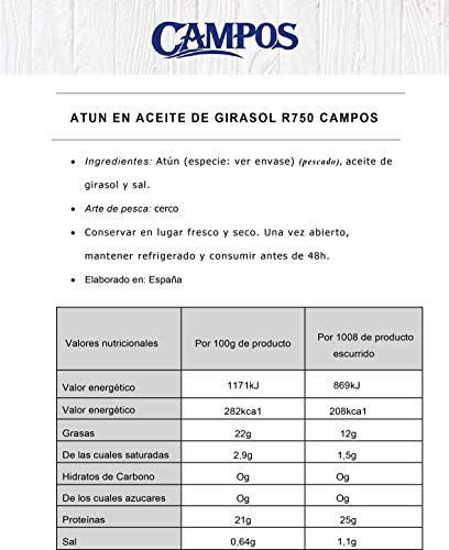 Campos Atún en Aceite de Girasol Lata de 650 g Peso escurrido - 750 g