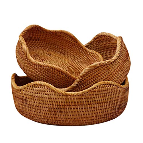 Canastas para Compras En forma de onda natural de ratán tejido a mano Bread Basket Fruit Basket fermentada pan Caja de almacenamiento cesta cesta de aperitivos Bandeja de picnic Cesta de la Compra