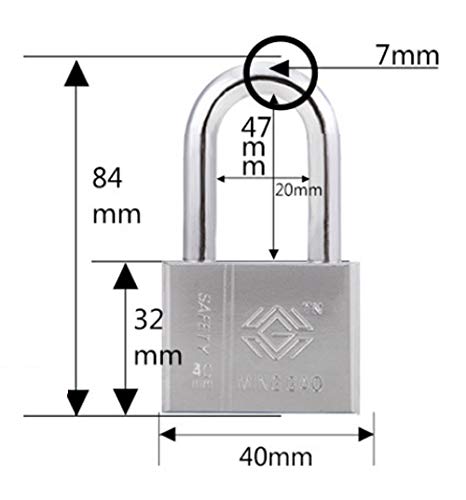 Candado con llave de vigas largas 40 mm cuadrado, viga larga, candado, cerradura puerta almacén, hierro, puerta, pequeño para interiores y exteriores. Gimnasio. Portón. Cerca. Bicicleta. Garaje.