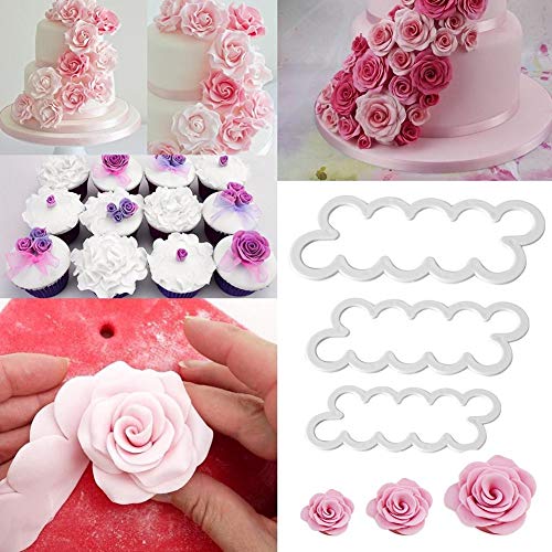 CAOLATOR Juego de 3pcs moldes de rosas para decoraci oacute de pasteles y tartas DIY herramienta para tarta pastel y postre