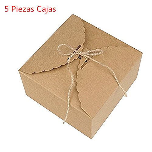 Caolator Lote de 5 cajas para pasteles, de papel de estraza, para decoración, bombones, golosinas, pasteles, chocolate, etc., caja de regalo