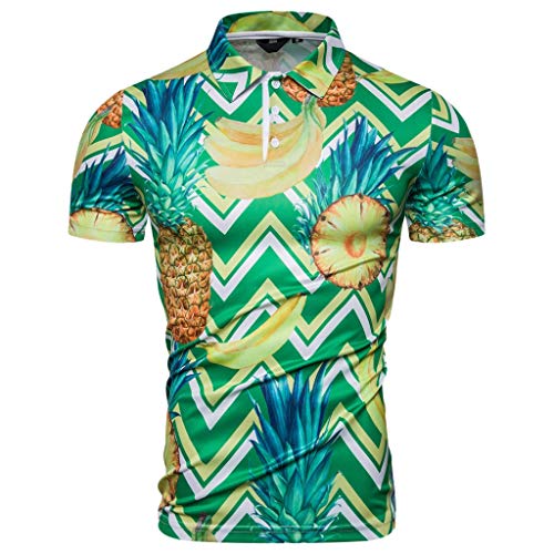 CAOQAO Camisa Hawaiana de Manga Corta para Hombre Patrón de Fruta Tropical