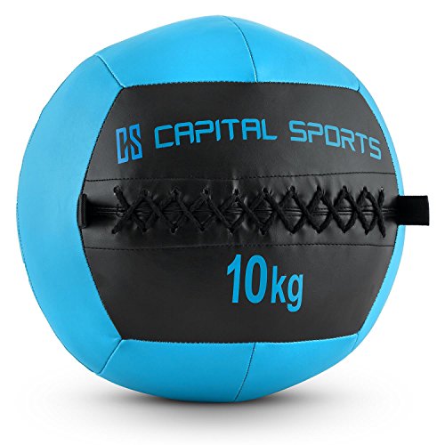 CapitalSports Wallba 10 Balón Medicinal de Cuero sintético (Peso 10 kg, Forro Exterior, Costuras resistententes, Superficie manejable, Esfera Ejercicios Gimnasia, Pelota Agarre Adecuado para Entrena