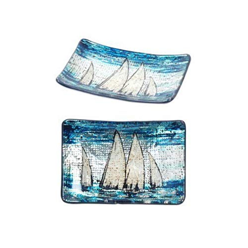 CAPRILO. Set de 2 Platos Rectangulares Decorativos de Cristal Barcos Vajillas y Cuberterías. Decoración Hogar. Centros de Mesa. Regalos Originales. 1 x 13 x 9 cm.