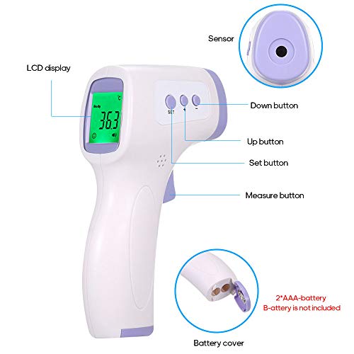 Carevas TER-mómetro infrarrojo IR sin Contacto Medición de la TEM-peratura de la Frente Pantalla LCD de Tres Colores con retroiluminación