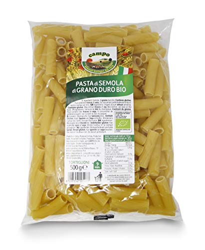 Carioni Food & Health Macarrones con sémola de Trigo Duro ecológica, Pasta Italiana Tortiglioni - 500 gr (Paquete de 12 Piezas)