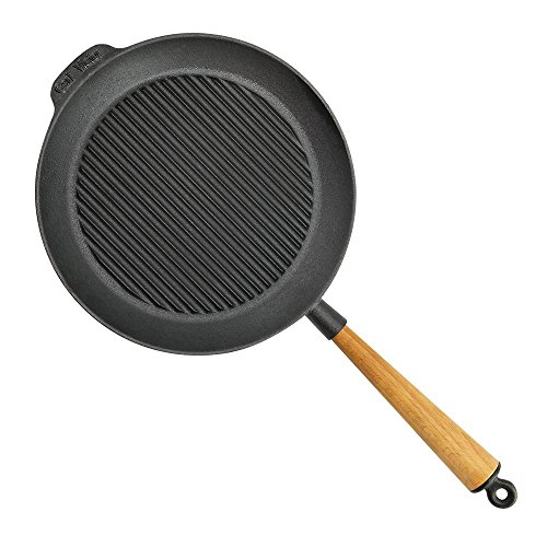 Carl Victor - Sartén Grill de Hierro Fundido 28 cm con Mango de Madera, Inducción