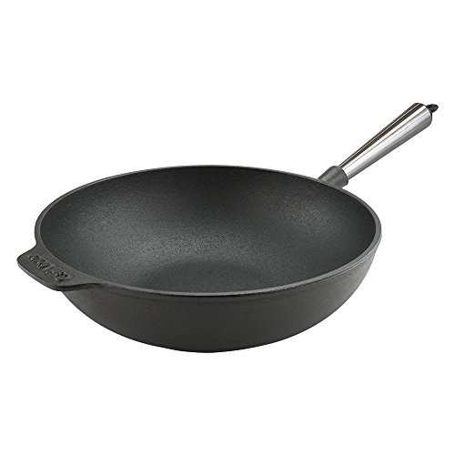 Carl Victor - Sartén Wok de Hierro Fundido 30 cm con Mango de Acero Inoxidable, Inducción