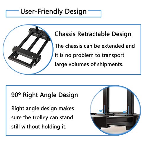 Carretilla de Mano Plegable Carretilla Plegable Transporte 75kg Carretillas Plegables 4 Ruedas Carretilla Transporte con 2 Cuerdas de Regalo Carro Carga Plegable (Negro)