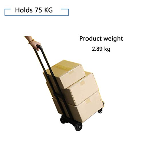 Carretilla de Mano Plegable Carretilla Plegable Transporte 75kg Carretillas Plegables 4 Ruedas Carretilla Transporte con 2 Cuerdas de Regalo Carro Carga Plegable (Negro)