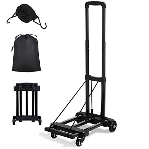 Carretilla de Mano Plegable Carretilla Plegable Transporte 75kg Carretillas Plegables 4 Ruedas Carretilla Transporte con 2 Cuerdas de Regalo Carro Carga Plegable (Negro)