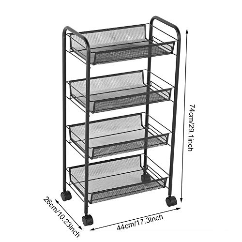 Carrito de cocina con ruedas, cesta de almacenamiento de 4 niveles, cesta de malla con ruedas, para cocina, verduras, almacenamiento, portaequipajes, carrito de belleza multifunción, 45 x 27 x 85 cm