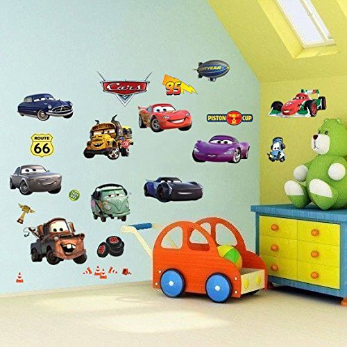 Cars 3D Cartoon pegatinas de pared para dormitorios niños y niñas etiqueta mural Tamaño: Grande 76 cm X 72 cm